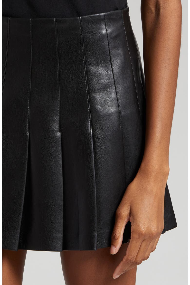 Carter Pleated Faux Leather Miniskirt, Alternate, color, BLACK