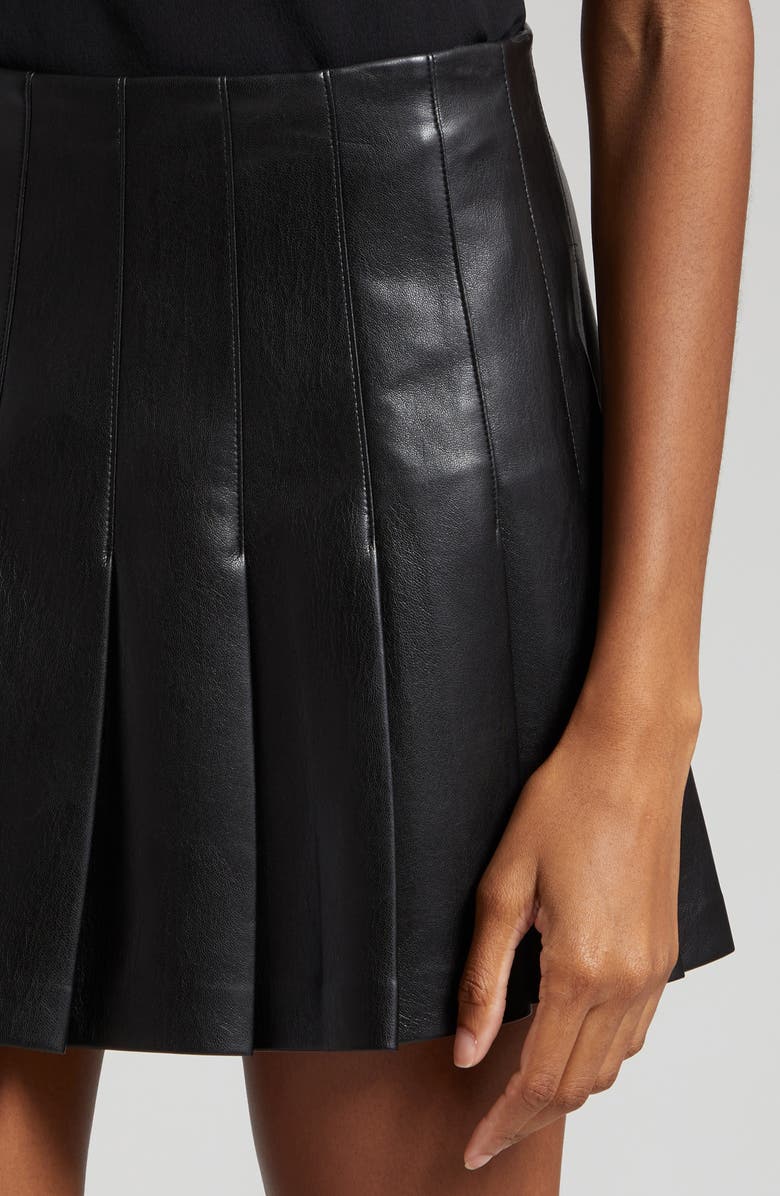 Alice + Olivia Carter Pleated Faux Leather Miniskirt, Alternate, color, 