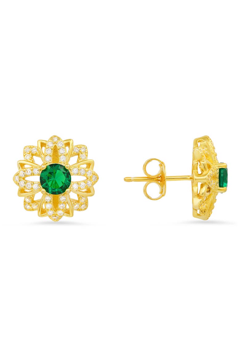 Sterling Silver Sapphire CZ Stud Earrings, Main, color, GOLD