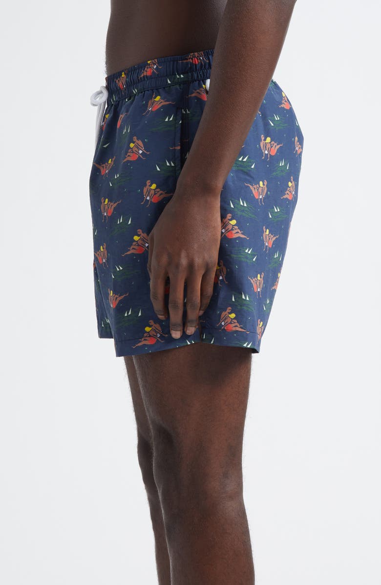 Drake's Bathers Print Drawstring Swim Trunks, Alternate, color, 251 Navy