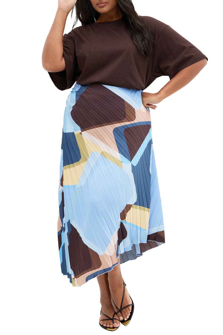 Amaya Pleated Asymmetrical Skirt, Main, color, BLUE ABSTRACT
