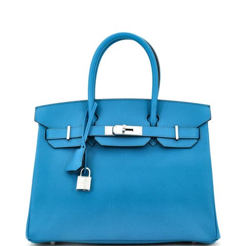 Birkin Handbag Blue Epsom with Palladium Hardware 30
