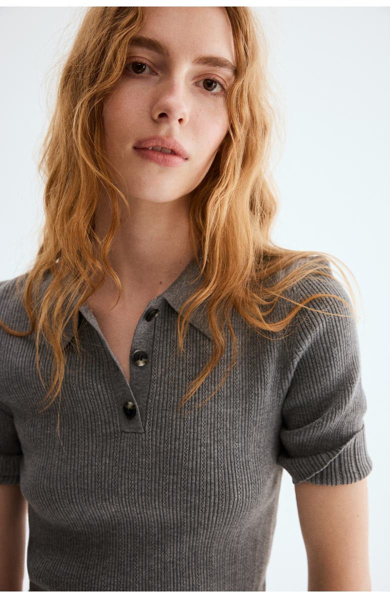 H&M Pointelle-knit Top, Alternate, color, Gray Melange