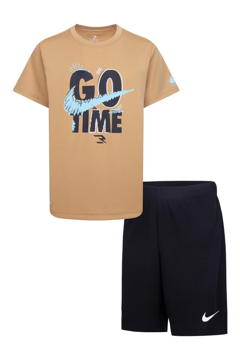 Kids' Go Time Short Sleeve Shirt & Mesh Shorts Set, Main, color, ICED COFFEE