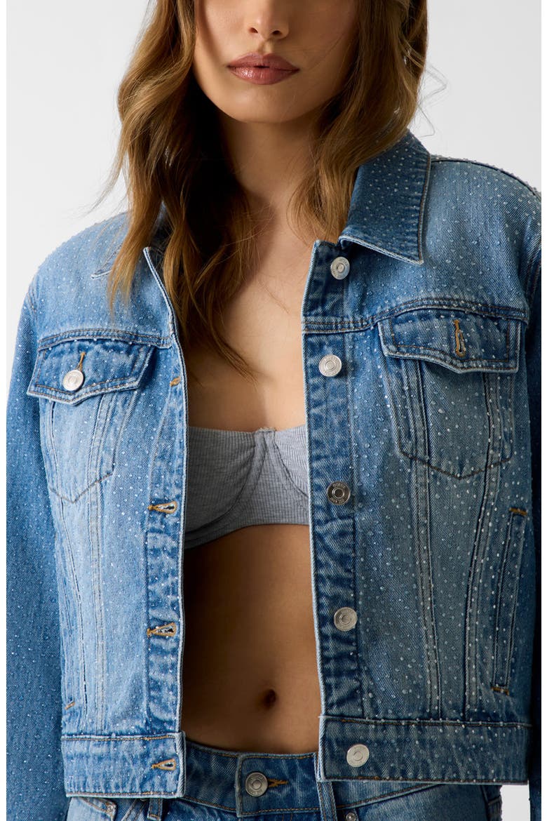 Lola Crop Denim Trucker Jacket, Alternate, color, BLUE