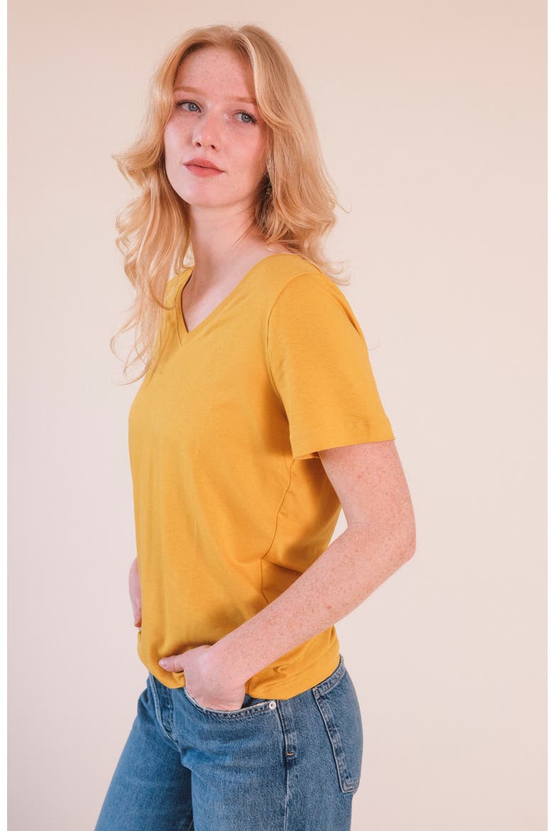 Louise Organic Cotton + Tencel  V-neck Tee, Alternate, color, Golden