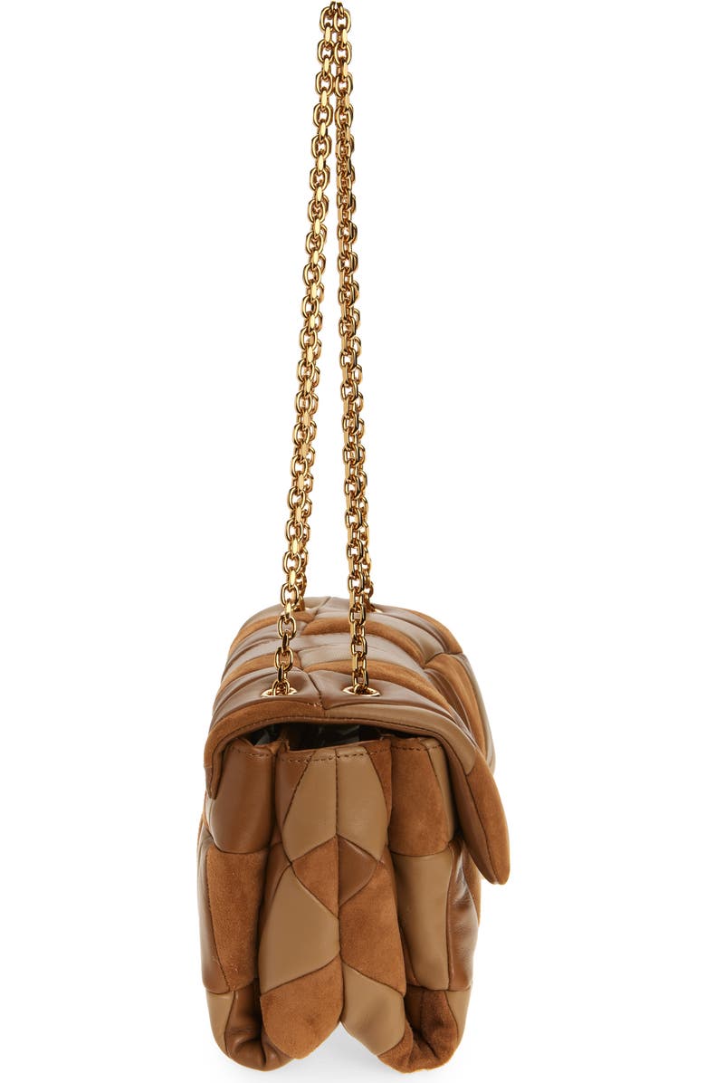 Versace Kleio Medusa 95 Quilted Patchwork Suede Shoulder Bag, Alternate, color, Brown Caramel Gold