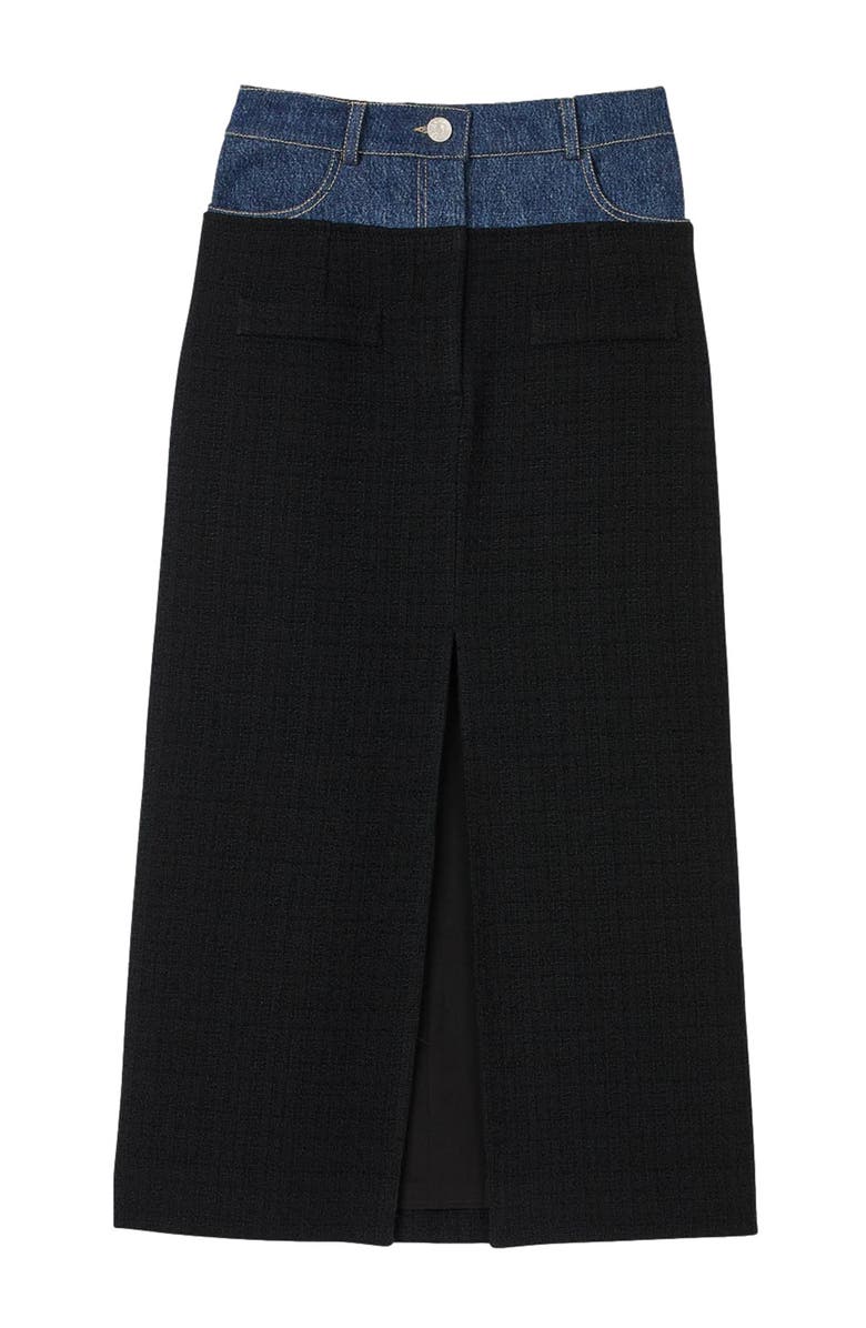 SANDRO Dual-material denim and tweed skirt, Alternate, color, 