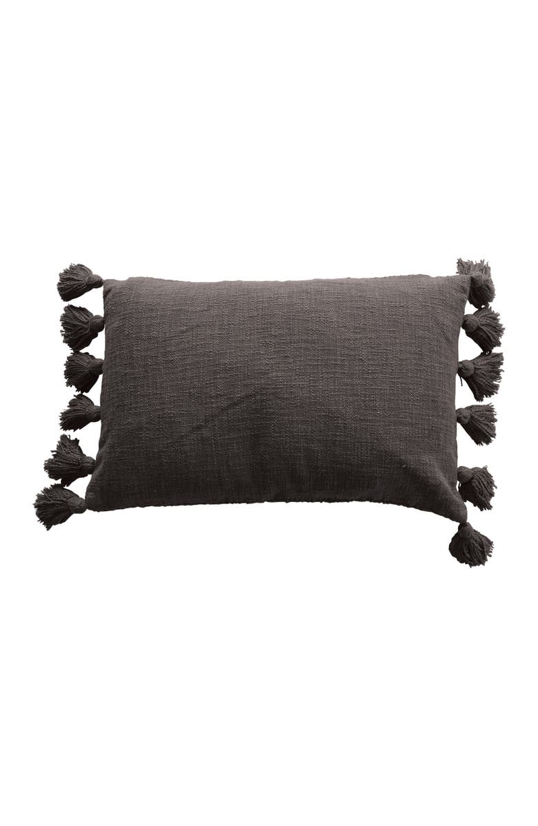 Storied Home Cotton Slub Lumbar Pillow with Tassels, Iron Color, Cover Only, Main, color, 