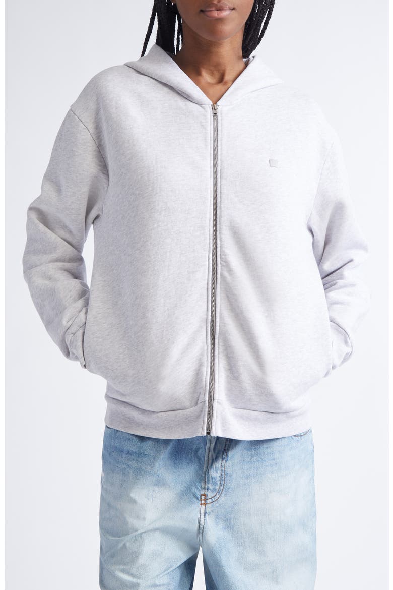 Fupiter Face Patch Mélange Fleece Zip Hoodie, Main, color, PALE GREY MELANGE