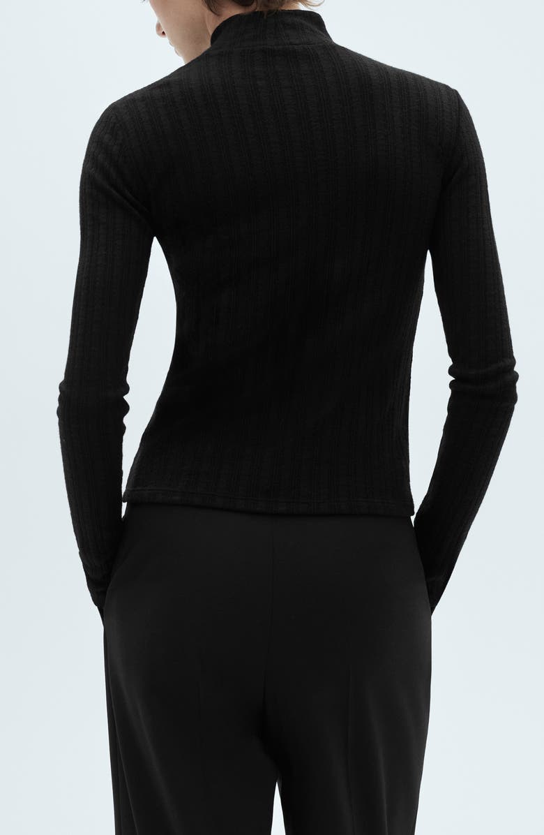 MANGO Mock Neck Long Sleeve Rib Top, Alternate, color, Black