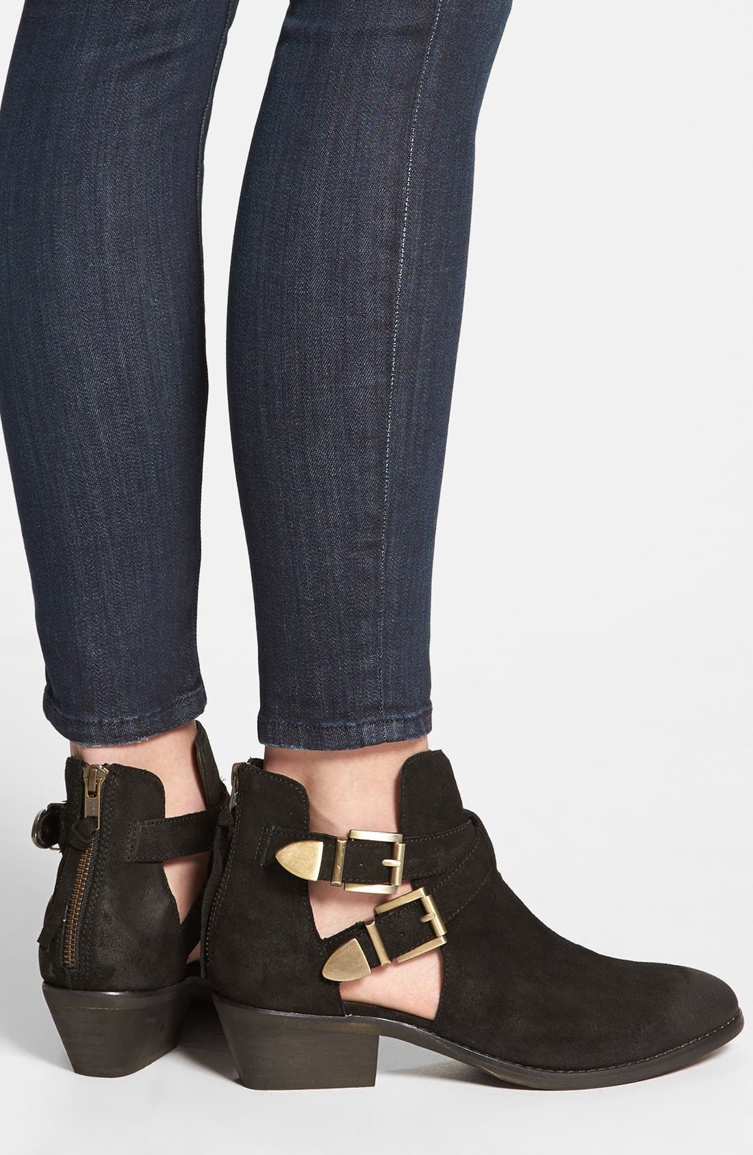'Cinch' Bootie, Alternate, color, BLACK SUEDE