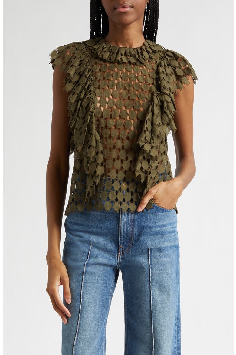 Daevy Cutout Ruffle Top, Main, color, PINE