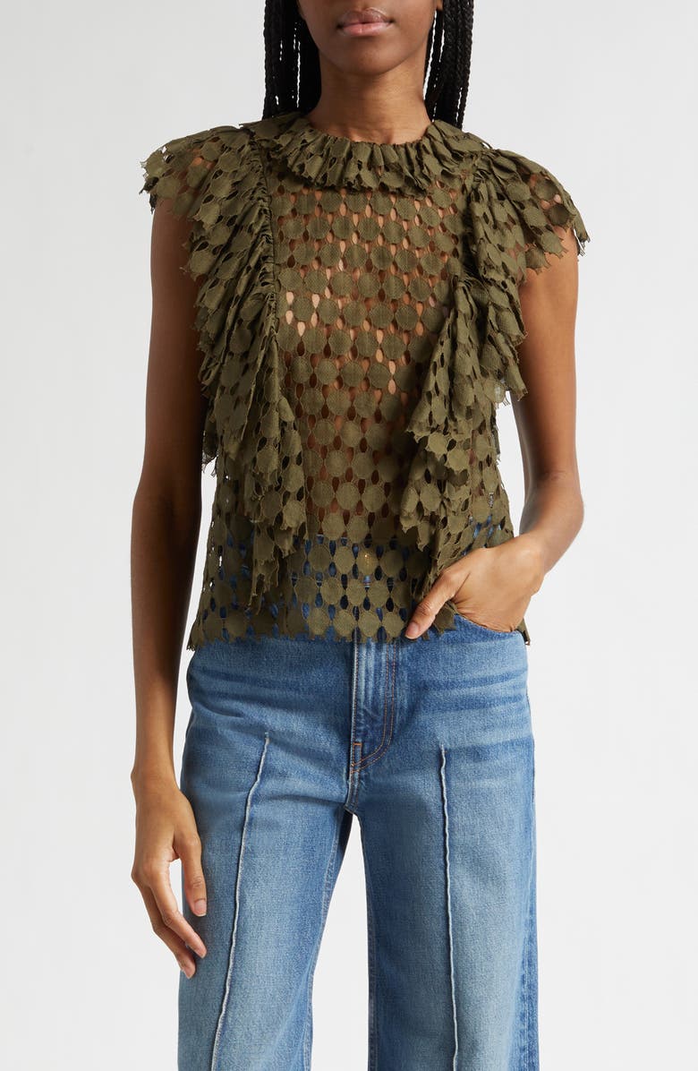 Ulla Johnson Daevy Cutout Ruffle Top, Main, color, Pine