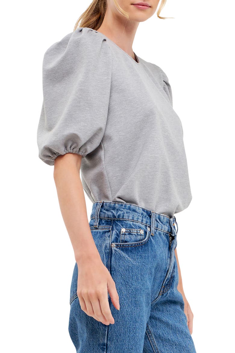 Puff Sleeve Ponte Knit Top, Alternate, color, HEATHER GREY