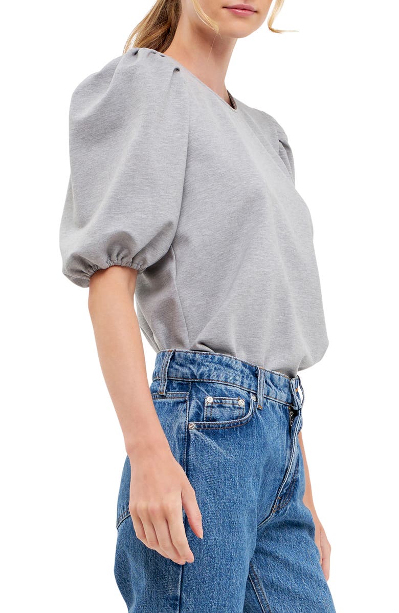 English Factory Puff Sleeve Ponte Knit Top, Alternate, color, Heather Grey