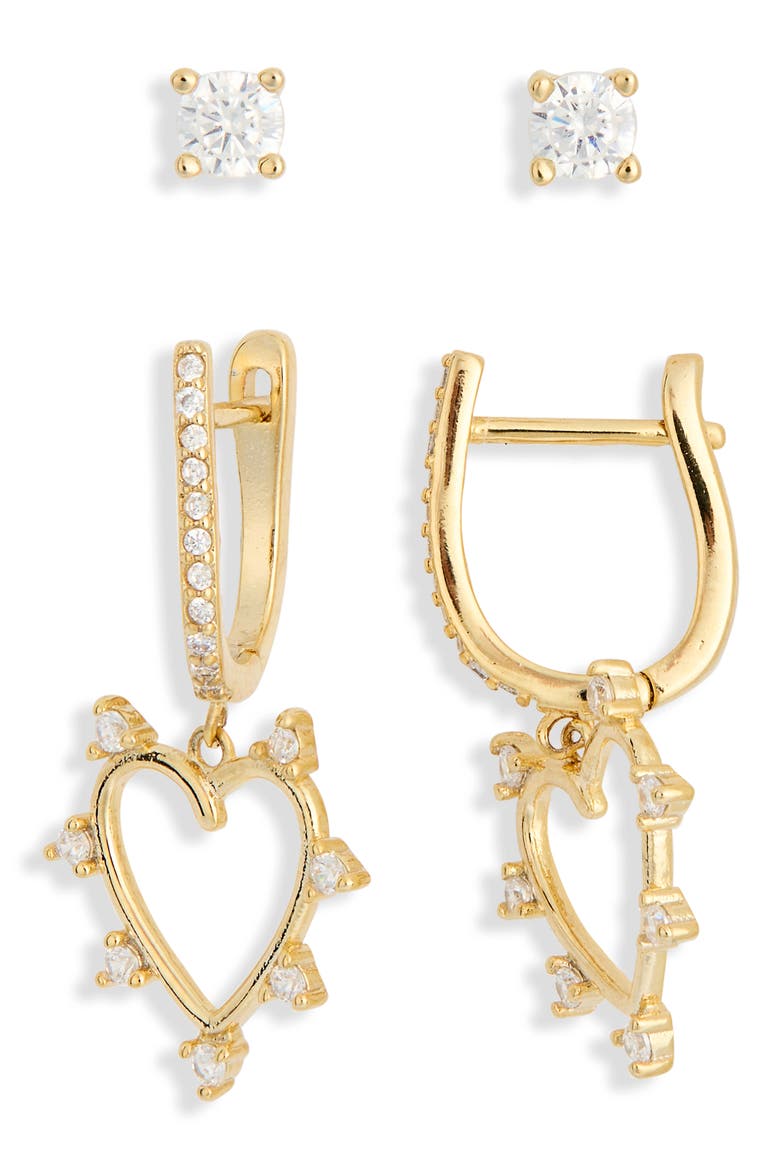 Assorted 2-Pack Cubic Zirconia & Open Heart Drop Earrings, Alternate, color, CLEAR- GOLD