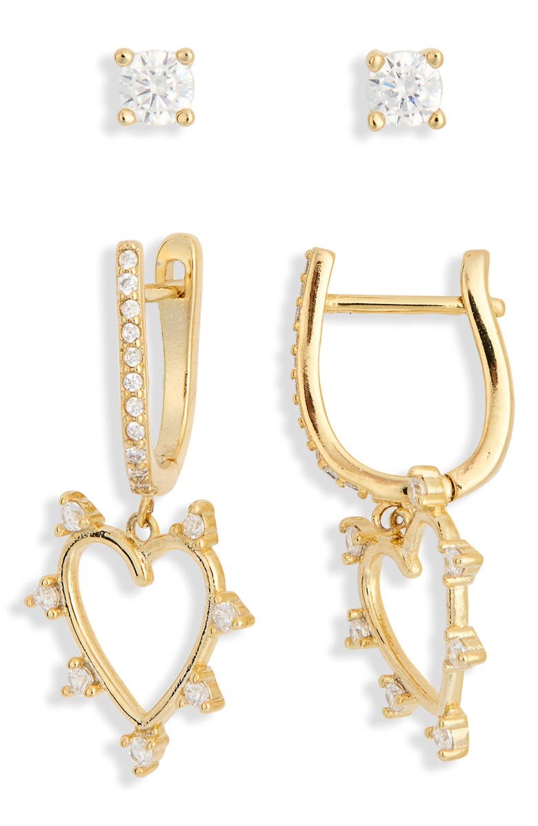 Leith Assorted 2-Pack Cubic Zirconia & Open Heart Drop Earrings, Alternate, color, Clear- Gold