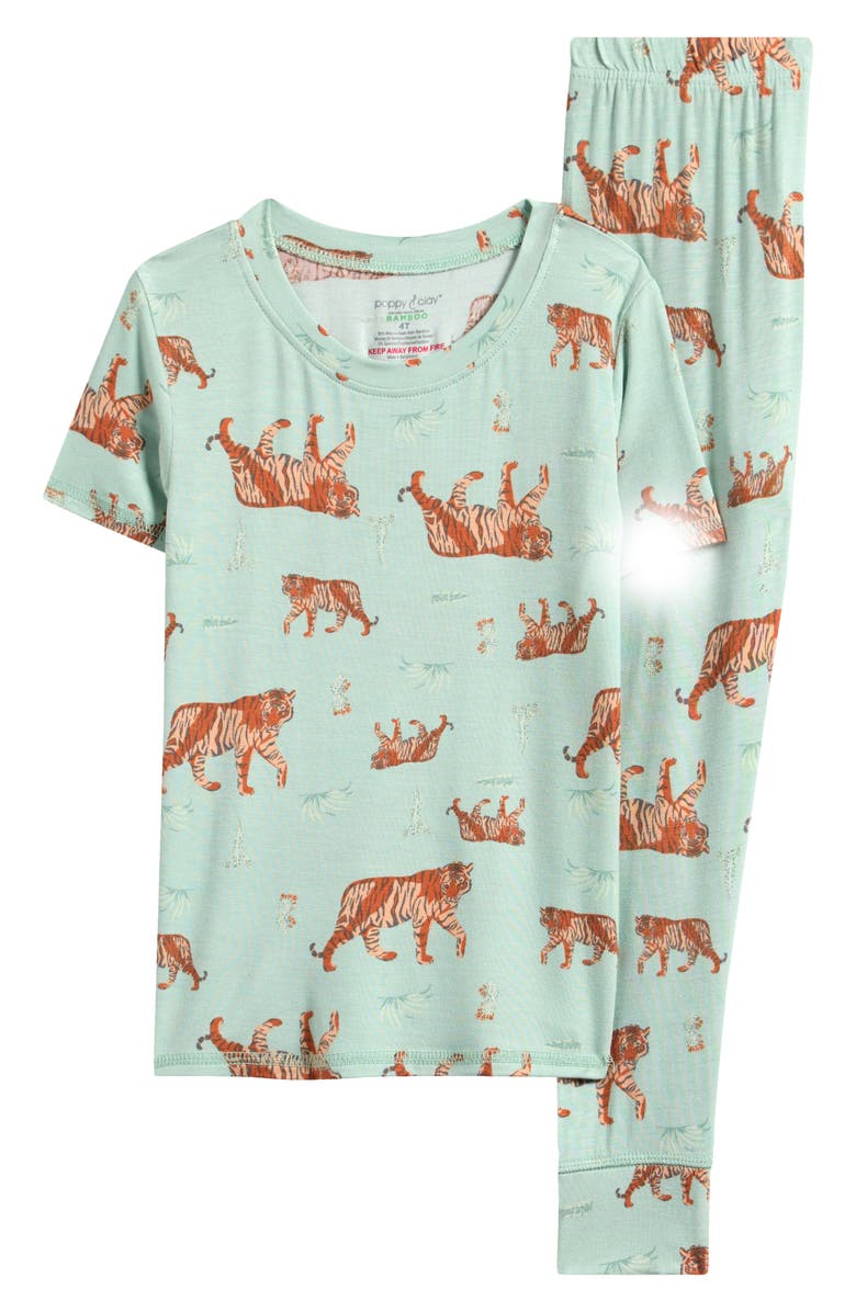 Poppy & Clay Kids' Zen Fitted Long Pajamas, Main, color, Green Ground Tigers
