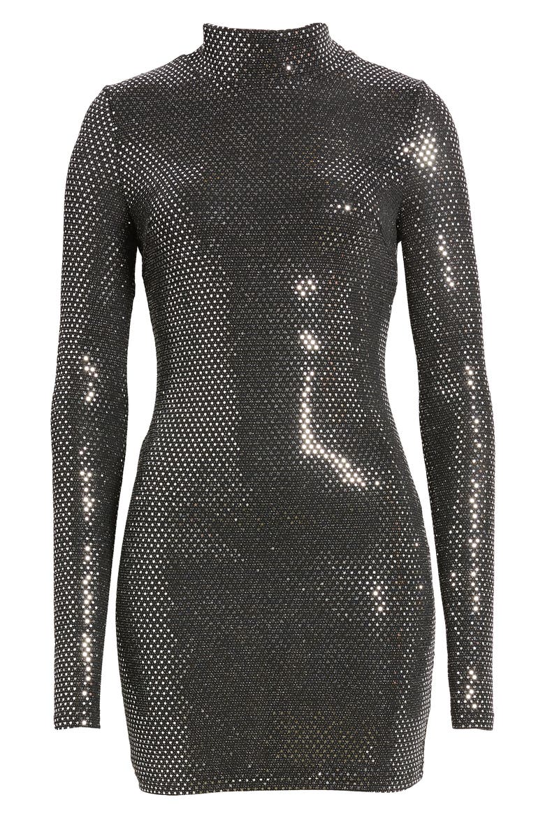 Embellished Long Sleeve Minidress, Alternate, color, SILVER