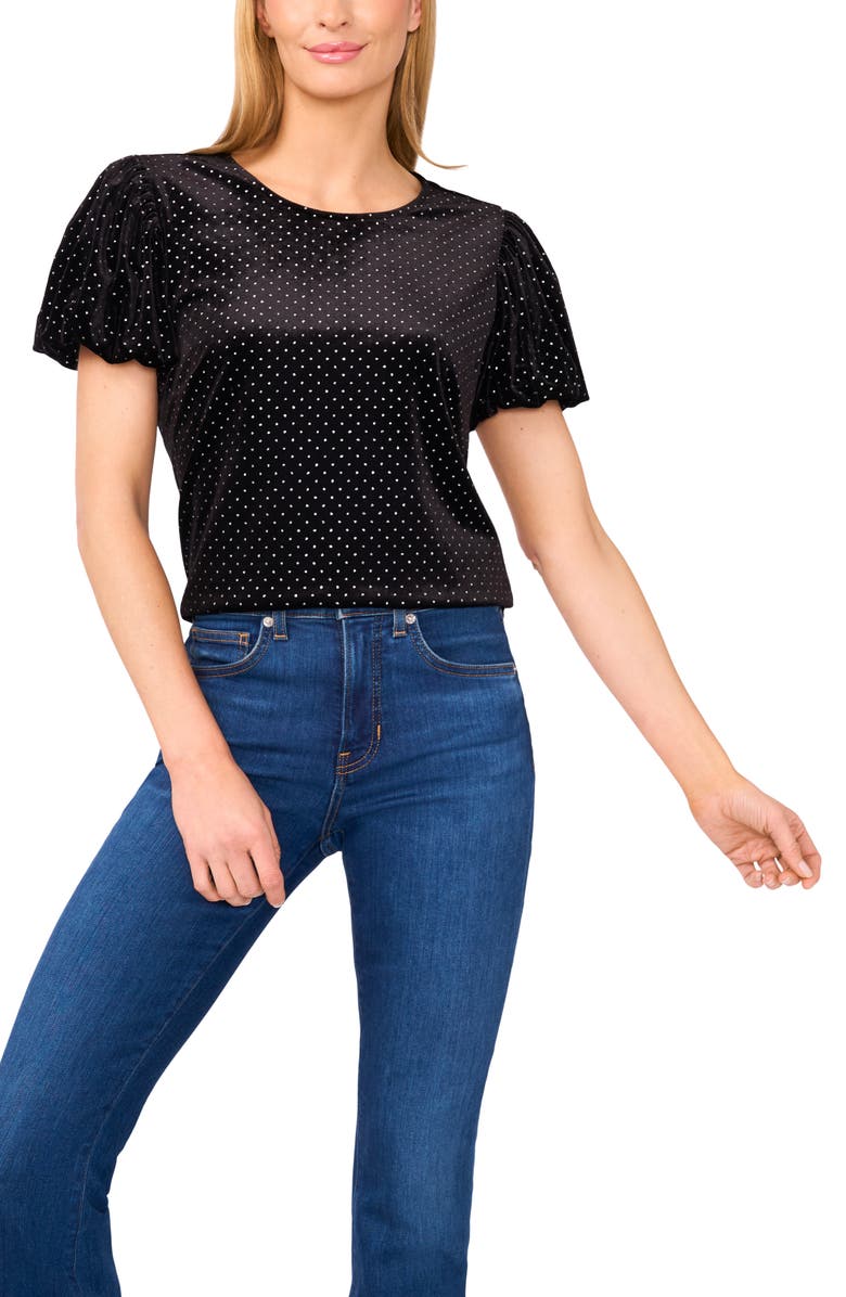 CeCe Bubble Sleeve Velvet Top, Main, color, Rich Black