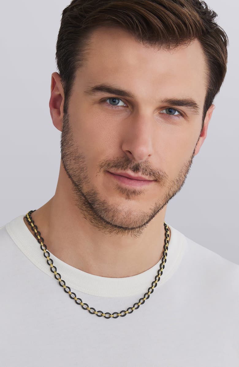 LAGOS Men's Anthem 18K Gold Matte Black Ceramic Oval Link Necklace, Alternate, color, Black