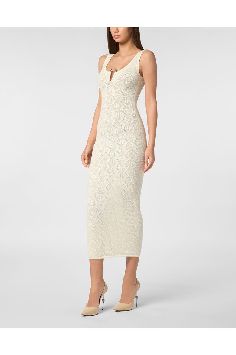 Viscose Long Dress Monogram Women, Main, color, white
