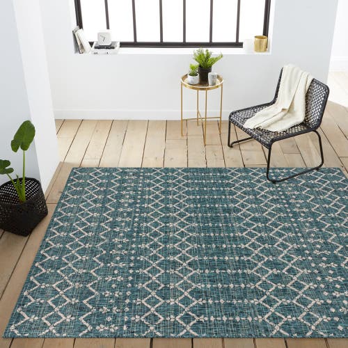 Jonathan Y Ourika Moroccan Geometric Textured Weave Indoor/outdoor Area Rug In Teal/gray