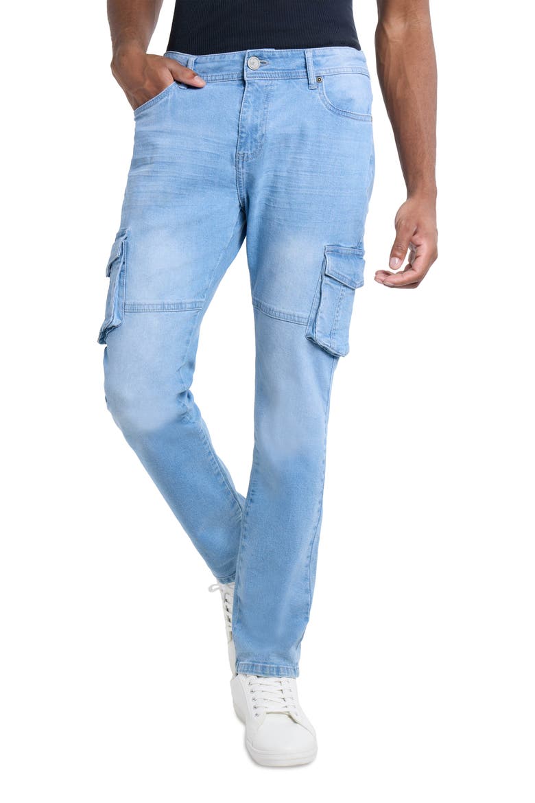 Slim Fit Cargo Jeans, Alternate, color, LIGHT BLUE