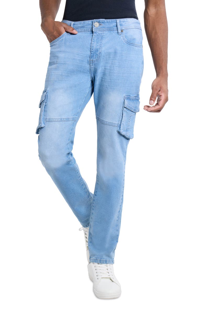 XRAY Slim Fit Cargo Jeans, Alternate, color, Light Blue
