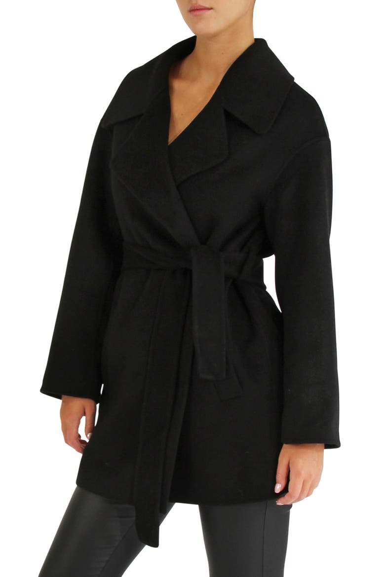Eternal Flame Tie Waist Wool Blend Coat, Alternate, color, BLACK