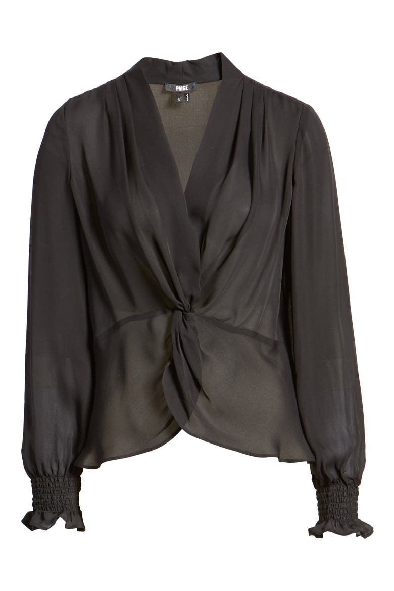 Lorienne Twist Front Silk Top, Alternate, color, BLACK