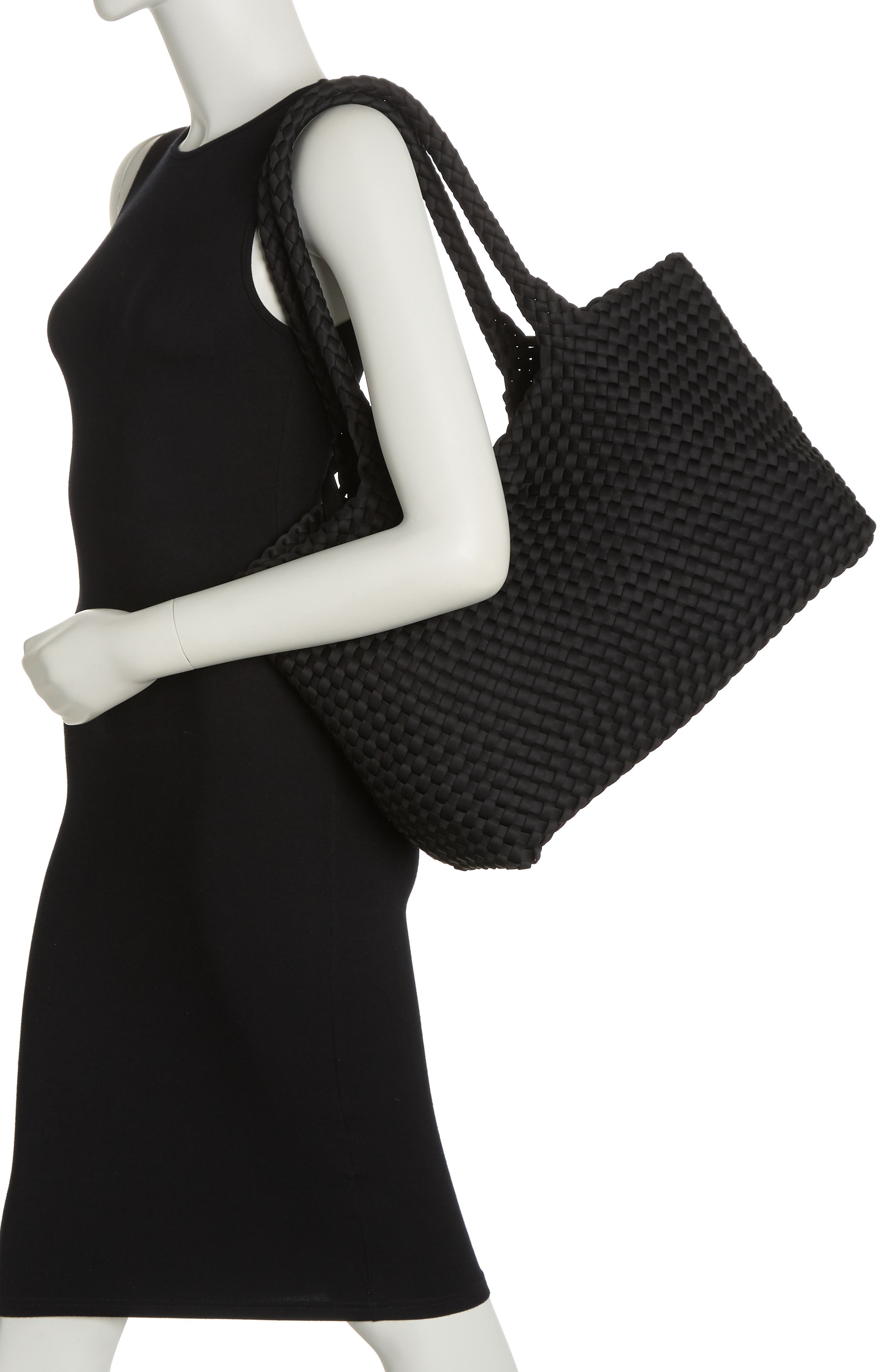 BCBG Woven Large Tote Bag & Pouch Set, Alternate, color, Black