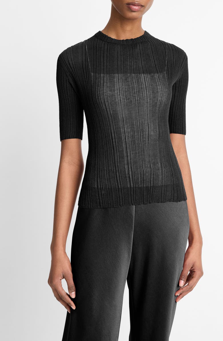 Vince Double Layer Rib Top, Alternate, color, Black/Sabbia