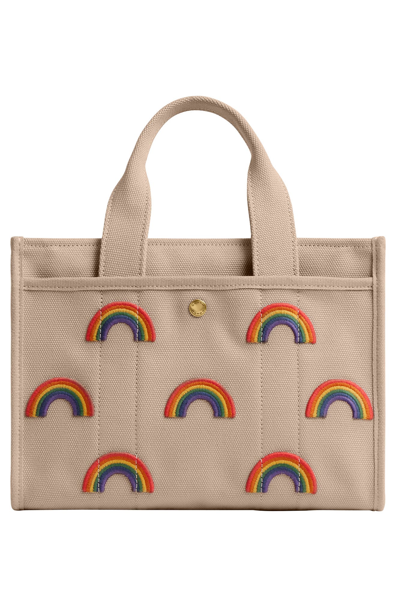 COACH Embroidered Rainbow Cotton Canvas Cargo Tote, Alternate, color, Dark Natural
