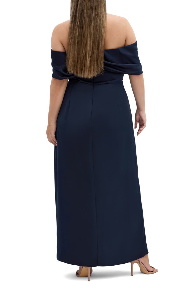 City Chic Paloma Off the Shoulder Satin Maxi Dress, Alternate, color, Navy