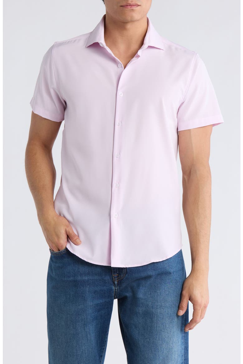 Dressy Tech Short Sleeve Button-Up Shirt, Main, color, LAVENDER