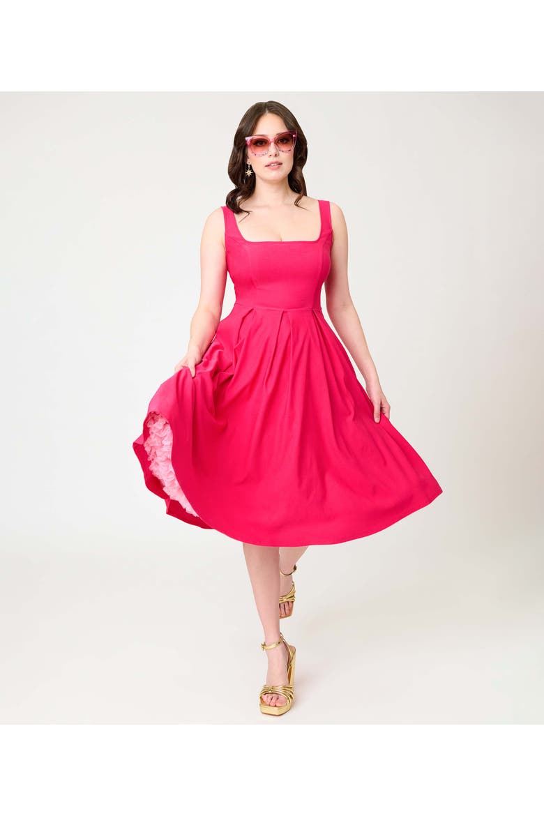 Square Neck Pleated Swing Dress, Alternate, color, Pink Solid