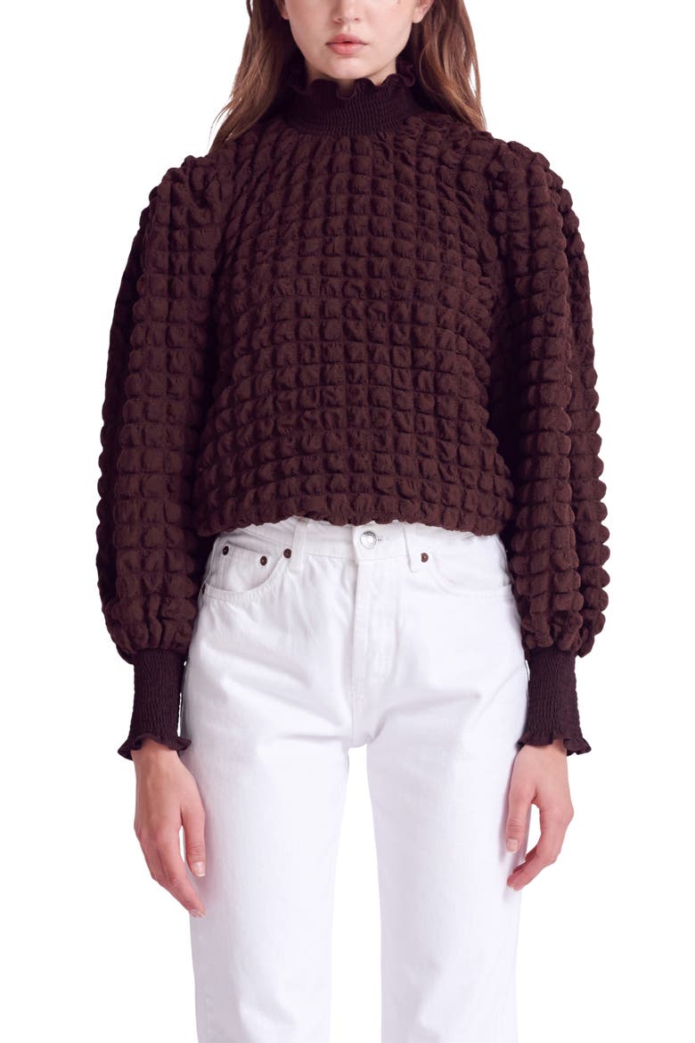 Smocked Turtleneck Top, Main, color, BROWN