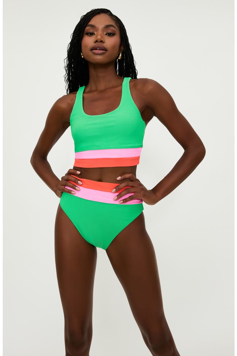 Heidi Colorblock High Waist Bikini Bottoms, Alternate, color, ISLAND GREEN
