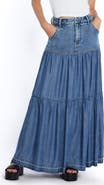 Wash Lab Denim Contrast Tiered Denim Maxi Skirt