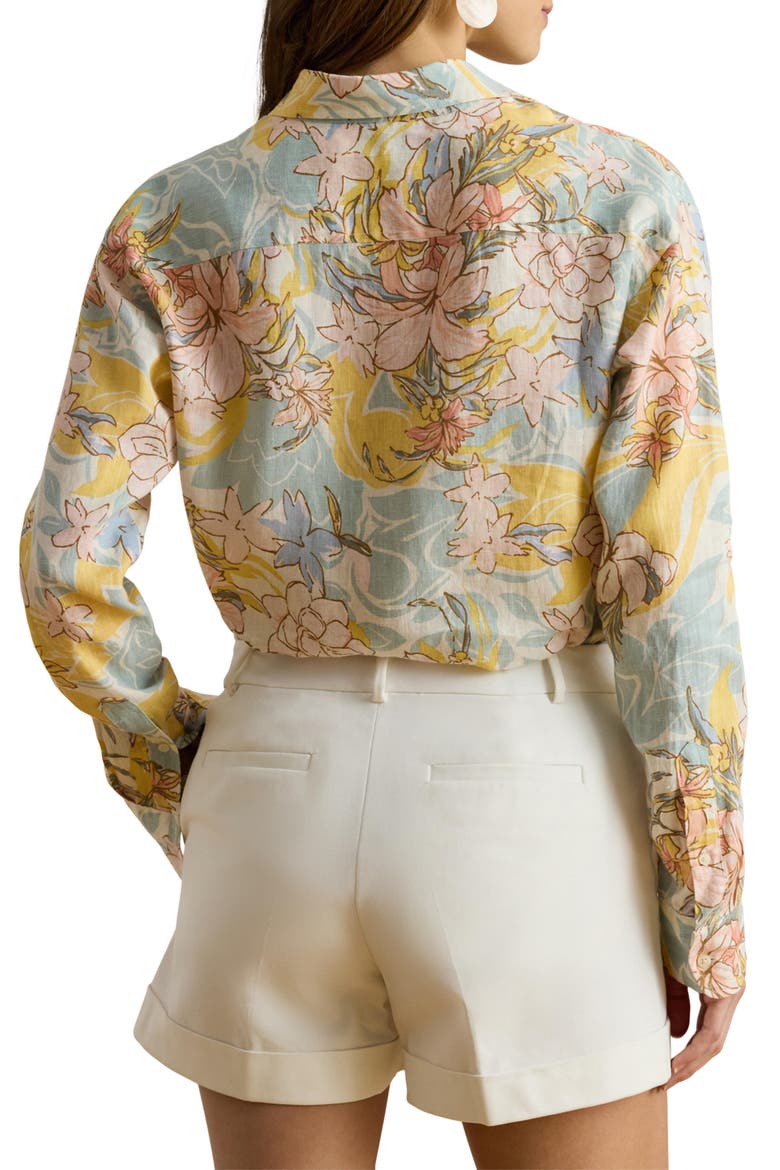Floral Print Linen Shirt, Alternate, color, CREAM/ BLUE MULTI