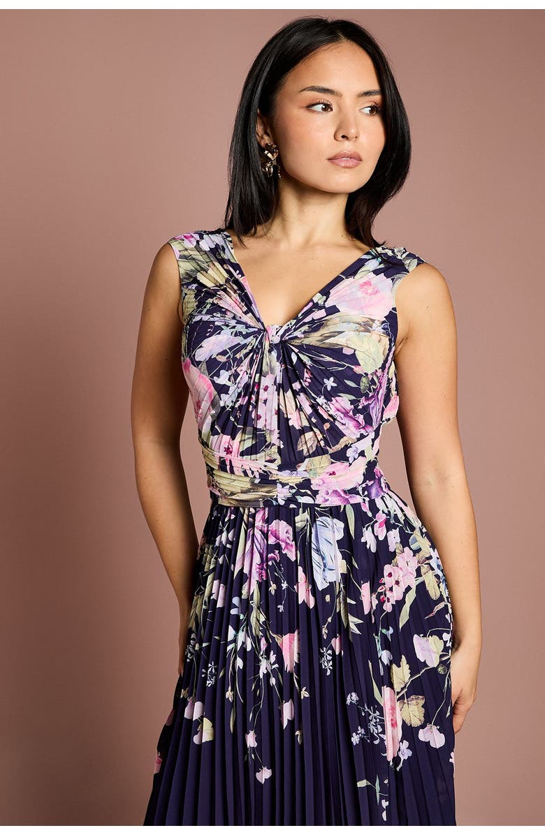 Coast Petite Twist Front Printed Midi Dress, Alternate, color, Navy