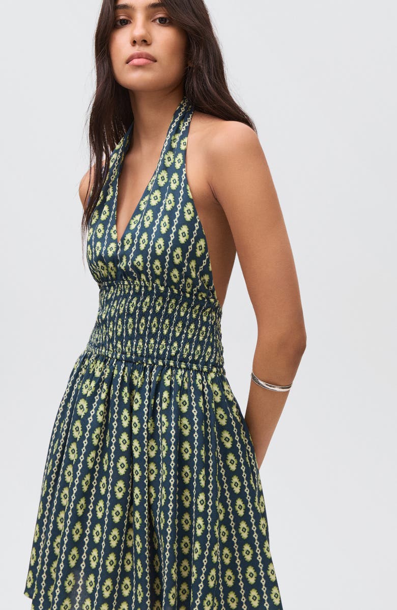 MANGO TEEN Print Halter Dress, Alternate, color, Navy