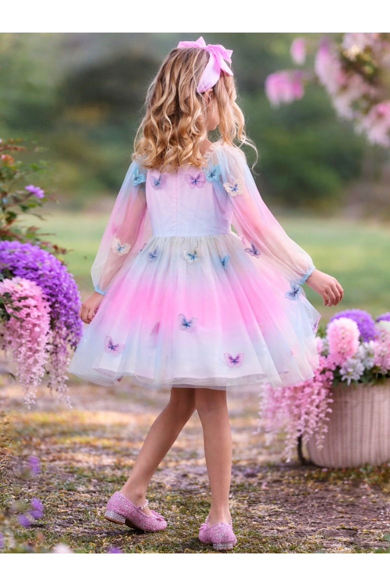 Butterfly Ombre Tulle Party Dress, Alternate, color, Pink