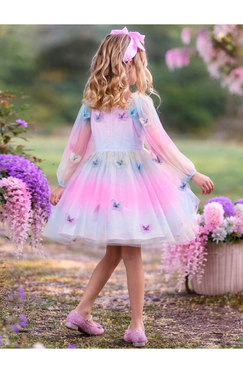 Mia Belle Girls Butterfly Ombre Tulle Party Dress, Alternate, color, Pink
