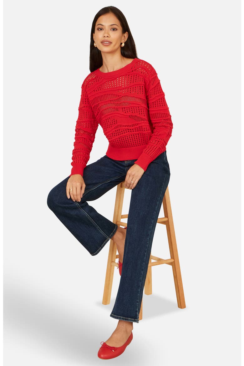 Wave Pointelle Knitted Jumper, Alternate, color, Red