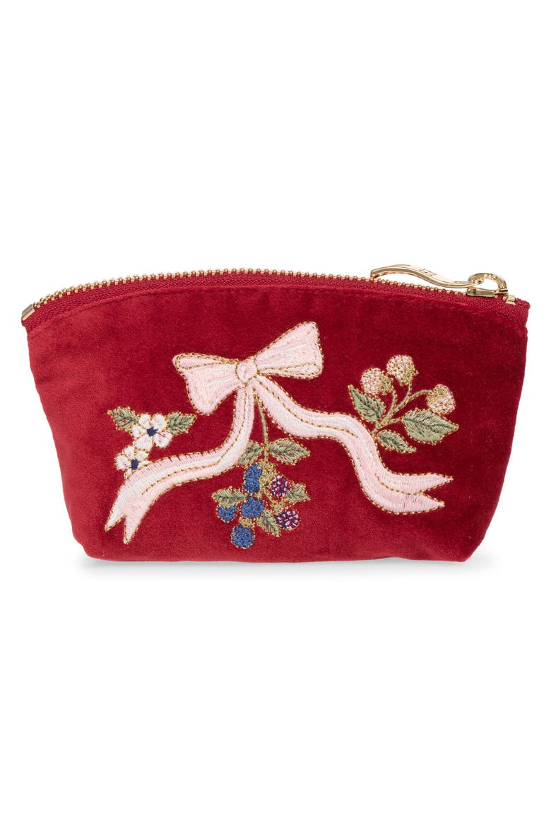 Berries & Bows Embroidered Velvet Coin Purse, Alternate, color, ROUGE
