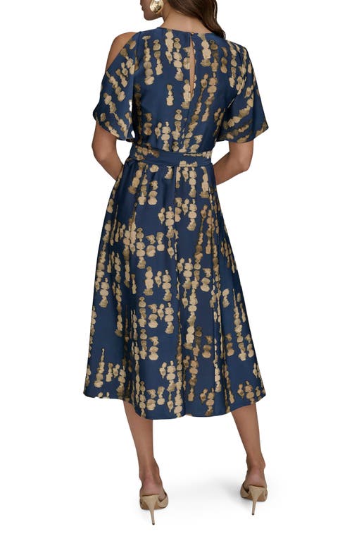 Donna Karan New York Abstract Print Cold Shoulder Midi Dress In Blue