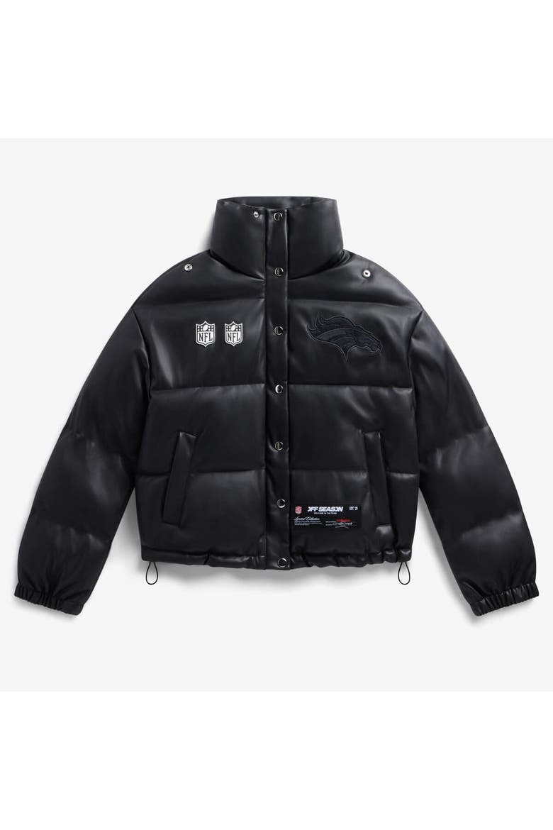 Women's  Black Denver Broncos Faux Leather Puffer Jacket, Main, color, Black